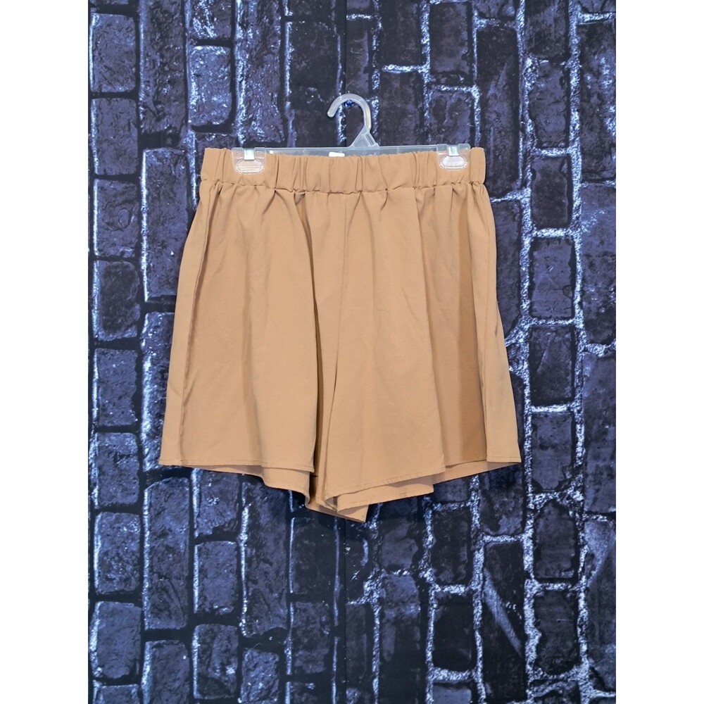 Shein Curve Flowy Shorts Women's 0XL Camel Wide Leg Elastic Waist Summer Wear